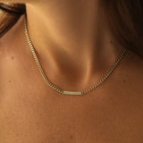 14k Gold 3MM Curb Link Diamond Pave Necklace Ferkos Fine Jewelry