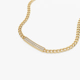 14k Gold 3MM Curb Link Diamond Pave Necklace Ferkos Fine Jewelry
