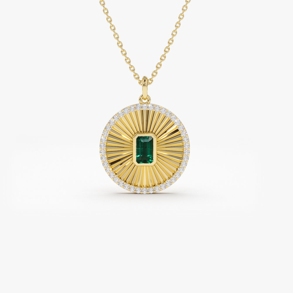 14K Emerald and Diamond Medallion Necklace 14K Gold Ferkos Fine Jewelry
