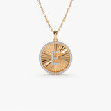 14k Diamond Initial Ballerina Disc Necklace 14K Rose Gold Ferkos Fine Jewelry
