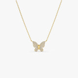 14k Pave Diamond Butterfly Pendant Necklace 14K Gold Ferkos Fine Jewelry