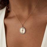 14k Baguette and Round Diamond Disc Ray Necklace Ferkos Fine Jewelry