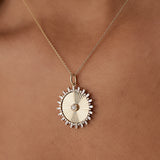 14k Baguette and Round Diamond Disc Ray Necklace Ferkos Fine Jewelry