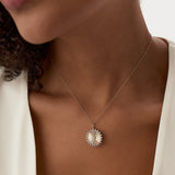 14k Baguette and Round Diamond Disc Ray Necklace Ferkos Fine Jewelry