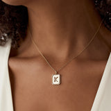 14k Baguette and Round Diamond Tag Initial Necklace Ferkos Fine Jewelry