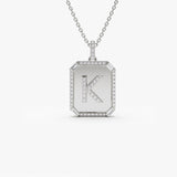 14k Baguette and Round Diamond Tag Initial Necklace 14K White Gold Ferkos Fine Jewelry