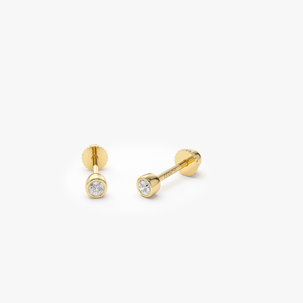 14k Bezel Setting Diamond Stud Piercing 14K Gold Ferkos Fine Jewelry