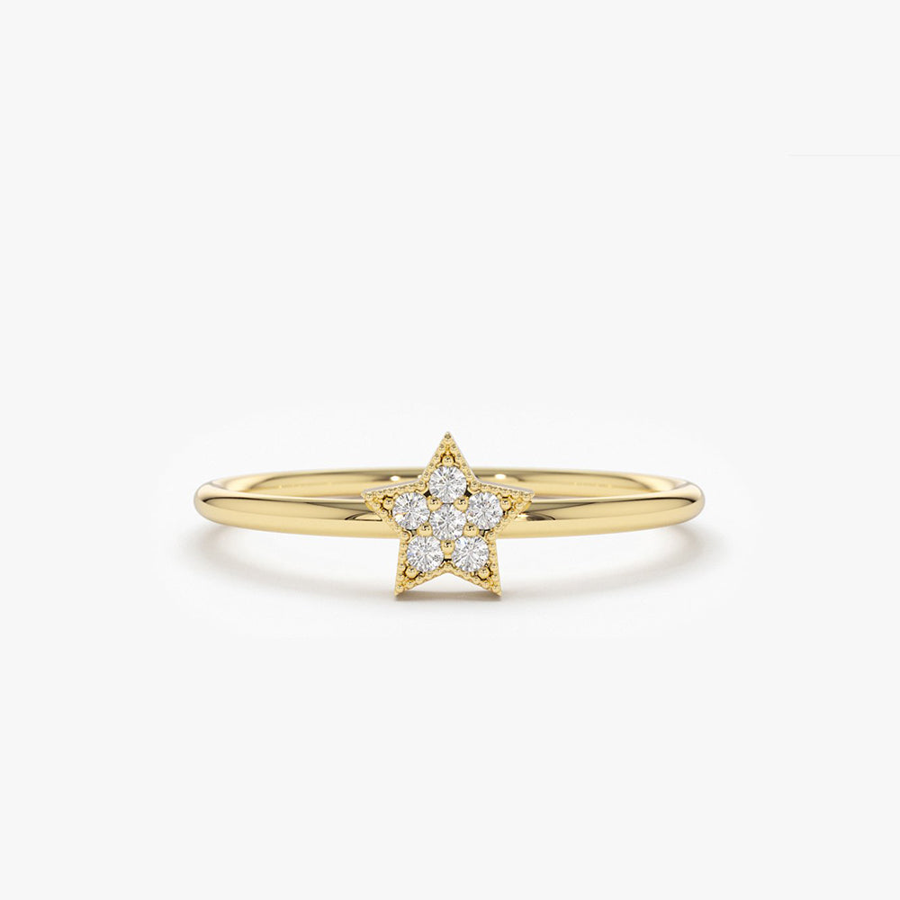 14K Yellow Gold Star Diamond Statement Ring