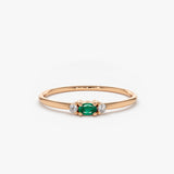 14K Mini Oval Emerald Ring with Diamonds 14K Rose Gold Ferkos Fine Jewelry