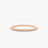 14K Ultra Thin 1MM Micro Pave Diamond Eternity Wedding Band 14K Rose Gold Ferkos Fine Jewelry