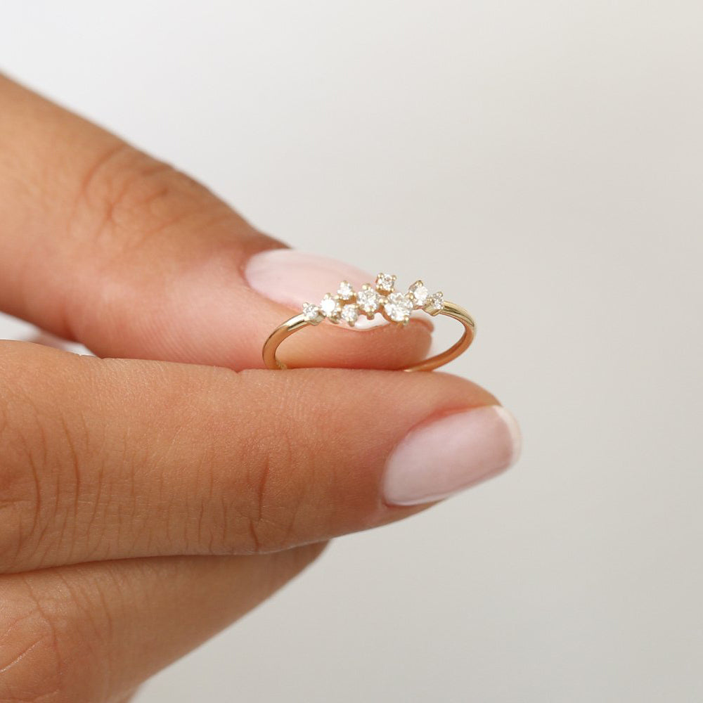 Diamond cluster rings yellow gold Clearance