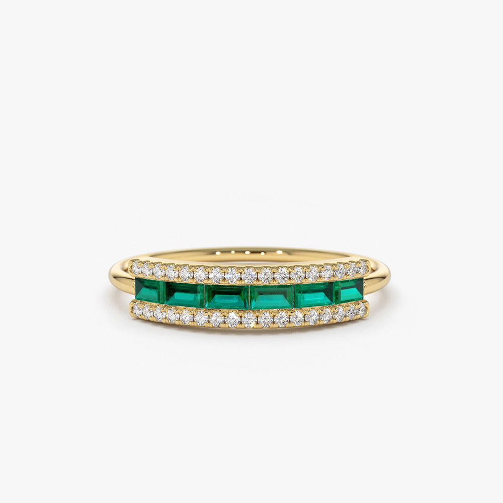 14k Baguette Emerald and Diamonds Ring 14K Gold Ferkos Fine Jewelry