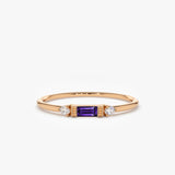 14K Gold Baguette Amethyst With Diamond Ring 14K Rose Gold Ferkos Fine Jewelry