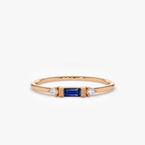 14k Baguette Blue Sapphire with Diamond Ring 14K Rose Gold Ferkos Fine Jewelry