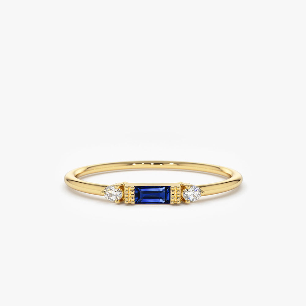14k Baguette Blue Sapphire with Diamond Ring 14K Gold Ferkos Fine Jewelry