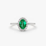 14K Gold Oval Cut Emerald Halo Diamond Ring Ferkos Fine Jewelry