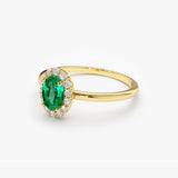 14K Gold Oval Cut Emerald Halo Diamond Ring Ferkos Fine Jewelry