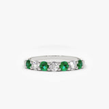 14K Gold Alternating Emerald and Diamond Wedding Band Ferkos Fine Jewelry