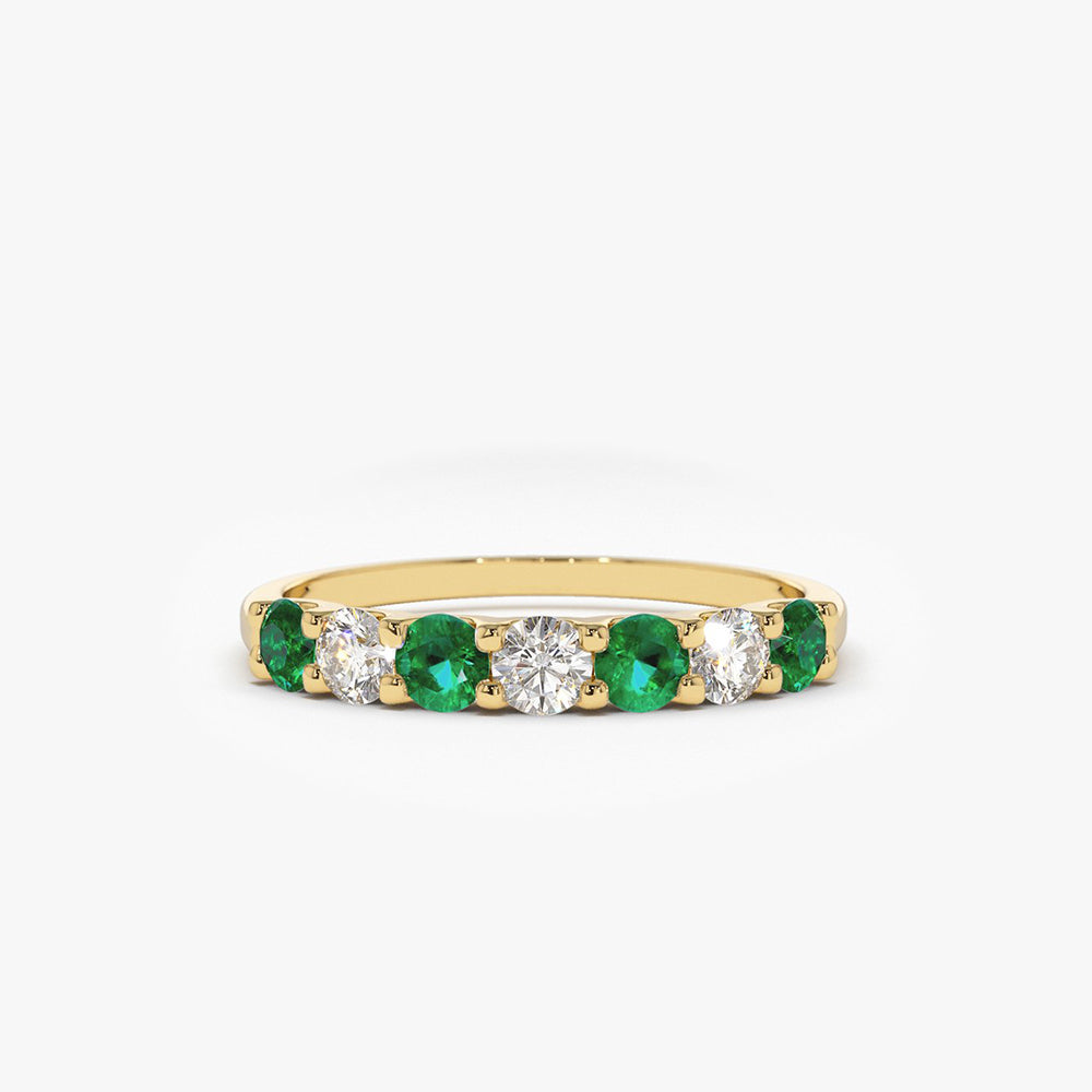 Emerald and diamond eternity band yellow gold Clearance
