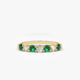 14K Gold Alternating Emerald and Diamond Wedding Band 14K Gold Ferkos Fine Jewelry