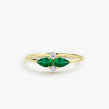 14K Gold Pear Shape Emerald and Diamond Cluster Ring 14K Gold Ferkos Fine Jewelry