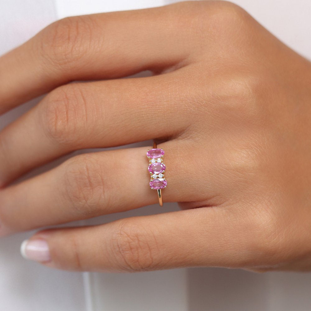 14k Oval Genuine Pink Sapphire and Diamond Ring – Ferkos Fine Jewelry