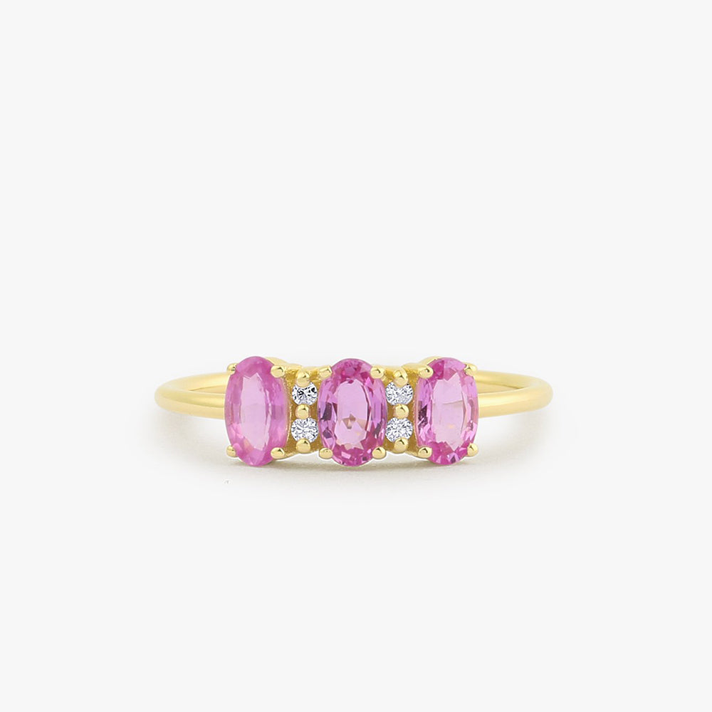 14k Oval Genuine Pink Sapphire and Diamond Ring 14K Gold Ferkos Fine Jewelry