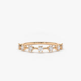 14K Gold 7 Stone Round Diamond Wedding Ring 14K Rose Gold Ferkos Fine Jewelry