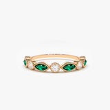 14k Marquise Emerald and Diamond Wedding Band 14K Rose Gold Ferkos Fine Jewelry