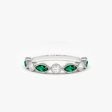 14k Marquise Emerald and Diamond Wedding Band Ferkos Fine Jewelry