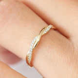 14K Gold Weaving Braid Eternity Diamond Ring Ferkos Fine Jewelry