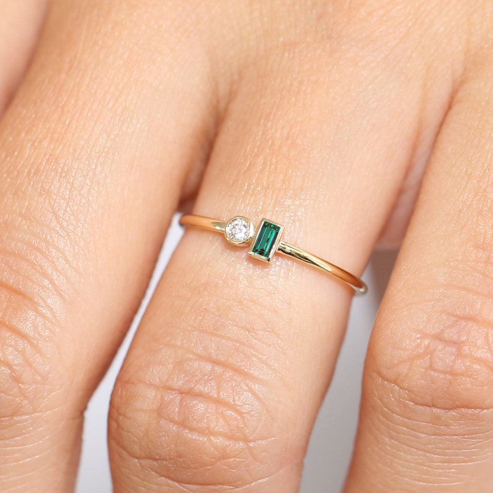 14k Baguette Emerald and Diamond Stackable Ring – Ferkos Fine Jewelry