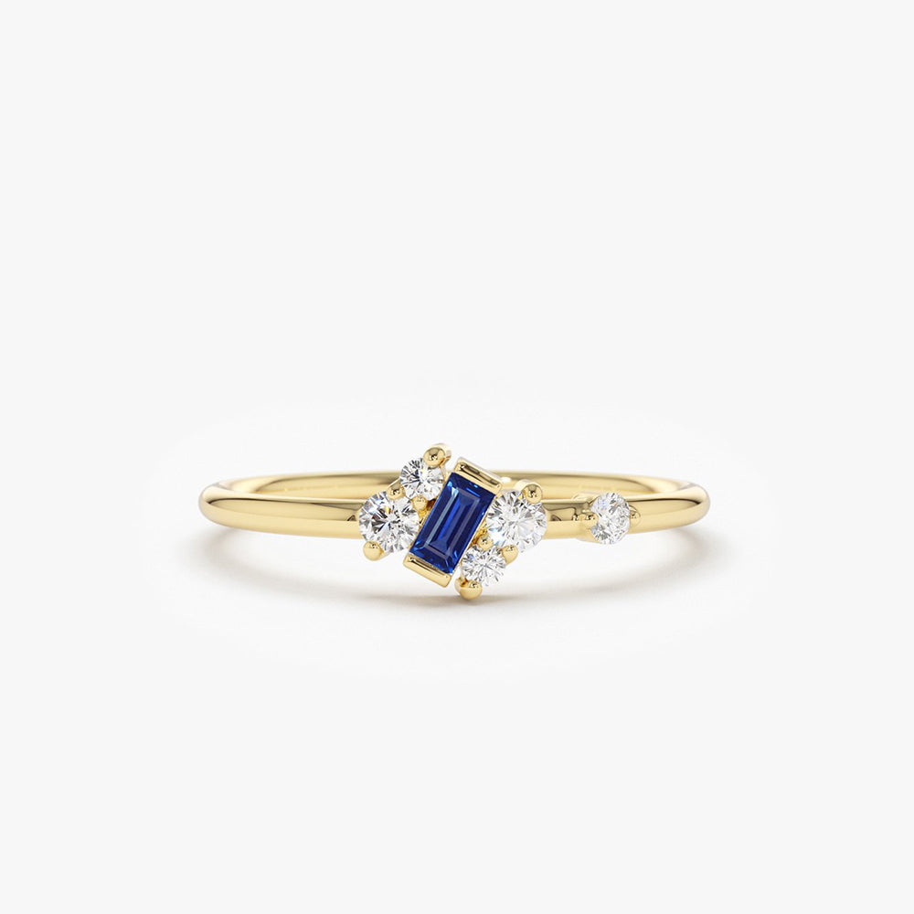 14K Gold Slanted Baguette Sapphire Ring 14K Gold Ferkos Fine Jewelry
