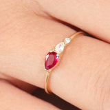 14K Gold Pear Shape Natural Ruby with Pear Shape Diamond Ring  Ferkos Fine Jewelry