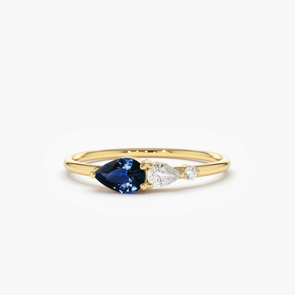 14k Gold Pear Shape Natural Sapphire with Pear Shape Diamond Ring 14K Gold Ferkos Fine Jewelry