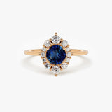 14k Round Sapphire Halo Diamond Engagement Ring 14K Rose Gold Ferkos Fine Jewelry