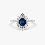 14k Round Sapphire Halo Diamond Engagement Ring Ferkos Fine Jewelry