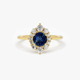 14k Round Sapphire Halo Diamond Engagement Ring 14K Gold Ferkos Fine Jewelry