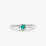14k Slanted Marquise Emerald and Diamond Ring Ferkos Fine Jewelry