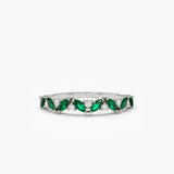 14k Slanted Emerald and Round Diamond Ring Ferkos Fine Jewelry