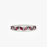 14k Slanted Ruby and Round Diamond Ring 14K White Gold Ferkos Fine Jewelry