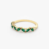 14k Slanted Emerald and Round Diamond Ring  Ferkos Fine Jewelry