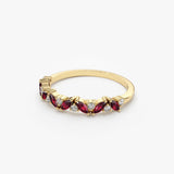 14k Slanted Ruby and Round Diamond Ring Ferkos Fine Jewelry