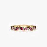 14k Slanted Ruby and Round Diamond Ring 14K Gold Ferkos Fine Jewelry
