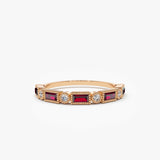 14k Baguette Ruby and Diamond Ring 14K Rose Gold Ferkos Fine Jewelry