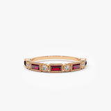 14k Baguette Ruby and Diamond Ring 14K Rose Gold Ferkos Fine Jewelry