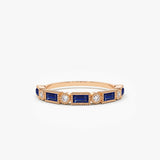14k Sapphire Baguette and Diamond Ring 14K Rose Gold Ferkos Fine Jewelry