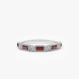 14k Baguette Ruby and Diamond Ring 14K White Gold Ferkos Fine Jewelry