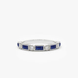 14k Sapphire Baguette and Diamond Ring 14K White Gold Ferkos Fine Jewelry