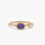 14K Gold Oval Shape Amethyst and Diamond Ring 14K Rose Gold Ferkos Fine Jewelry